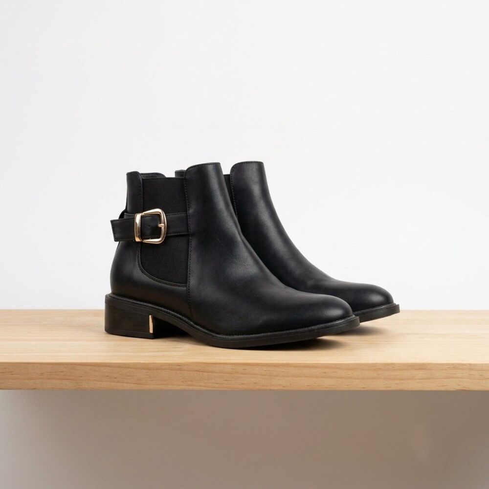 Gold buckle black Chelsea boots - NWT